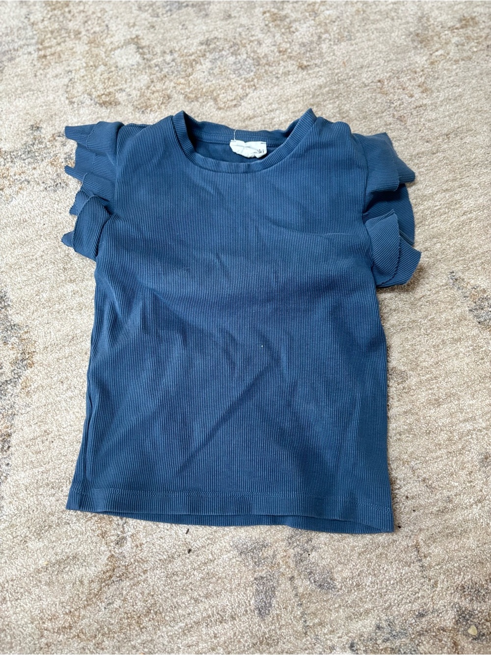 Ruffle Sleeve Ribbed Top in Soft Navy - Girls